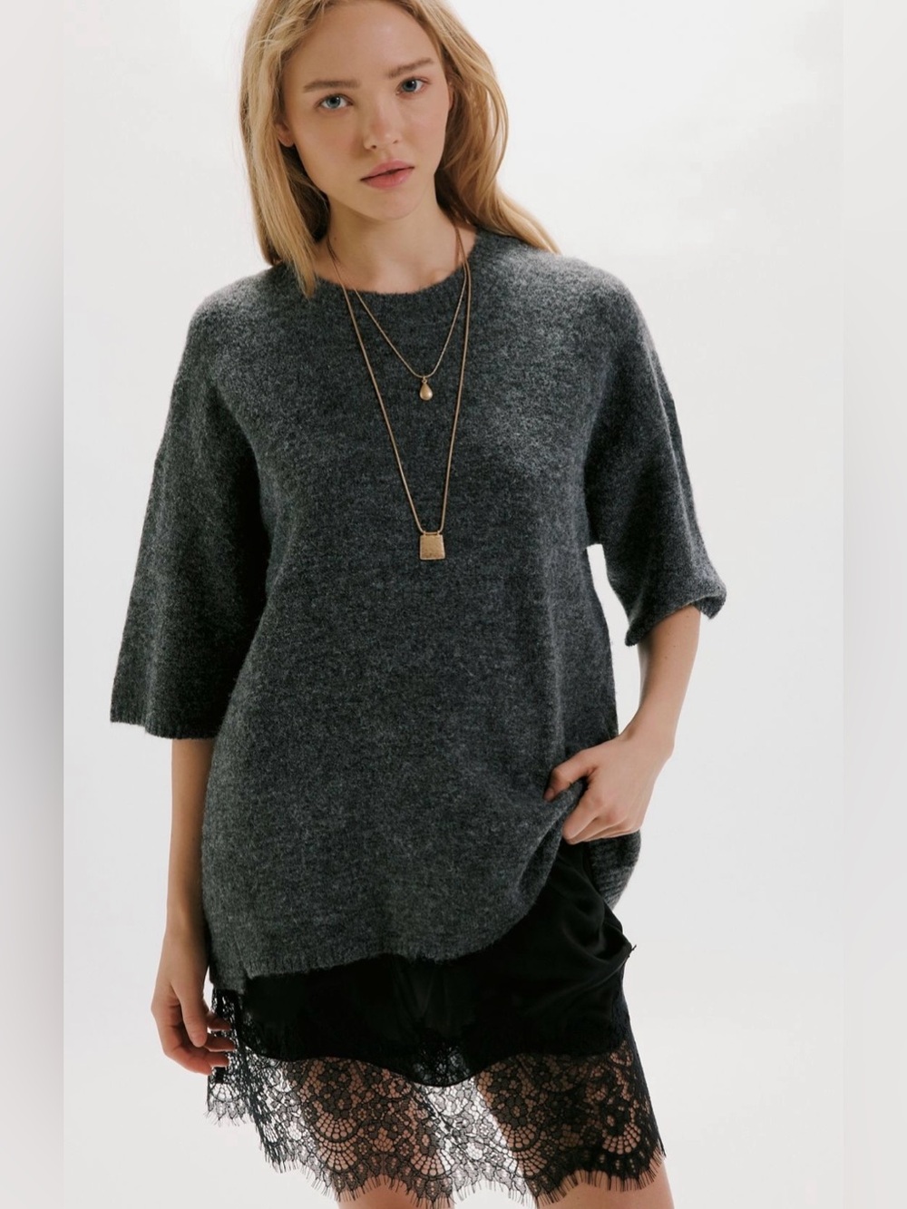 Free People Margot Sweater Tee in a charcoal heather knit